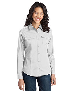 Port Authority L649 Women Stain-Resistant Roll Sleeve Twill Shirt at GotApparel