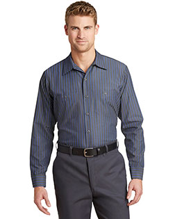 Red Kap CS10LONG Men Long-Sleeve Striped Industrial Work Shirt at GotApparel