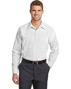 Red Kap CS10LONG Men Long-Sleeve Striped Industrial Work Shirt at GotApparel