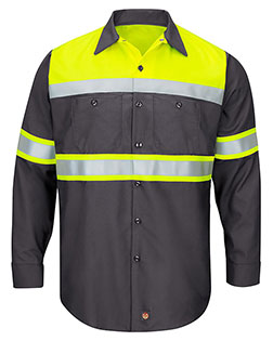 Red Kap SY70L  Hi-Visibility Colorblock Ripstop Long Sleeve Work Shirt - TALL at GotApparel