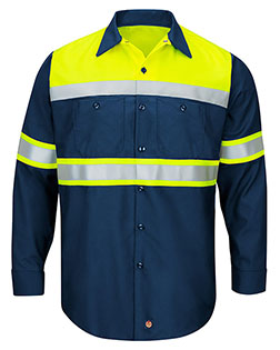 Red Kap SY70L  Hi-Visibility Colorblock Ripstop Long Sleeve Work Shirt - TALL at GotApparel