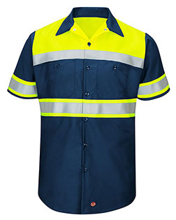Red Kap SY80L  Hi-Visibility Colorblock Ripstop Short Sleeve Work Shirt - TALL at GotApparel