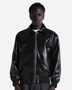 Shaka Wear SHPVB Unisex PU Leather Collared Varsity Jacket at GotApparel