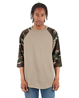 Shaka Wear Drop Ship SHRAGCM Men 6 Oz., 3/4-Sleeve Camo Raglan T-Shirt at GotApparel