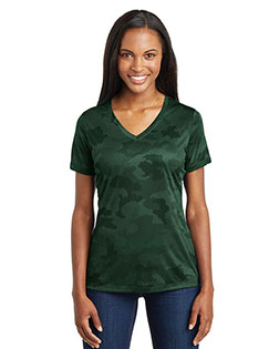 Sport-Tek® LST370 Women Camohex V-Neck Tee at GotApparel