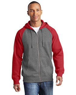 Sport-Tek® ST269 Adult Raglan Colorblock Full-Zip Hooded Fleece Jacket at GotApparel