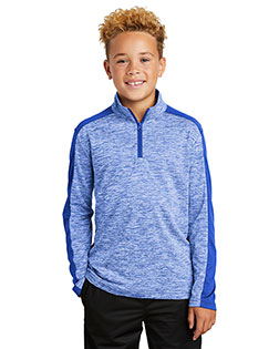 Sport-Tek YST397 Youth 4.1 oz PosiCharge Electric Heather Colorblock 1/4-Zip Pullover at GotApparel