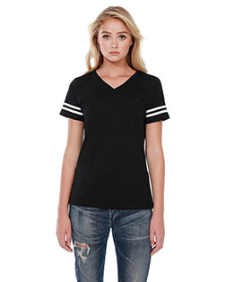 Startee Drop Ship ST1433 Women Ladies' 4.3 Oz., Cvc Striped Varsity T-Shirt at GotApparel